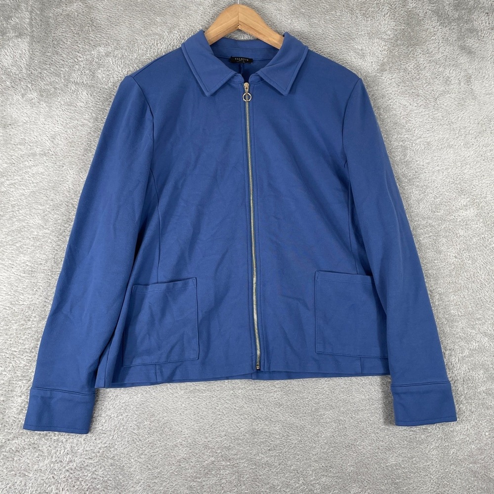 Talbots Full Zip Jacket Womens Large Blue Ponte Knit Collared Stretch Pockets